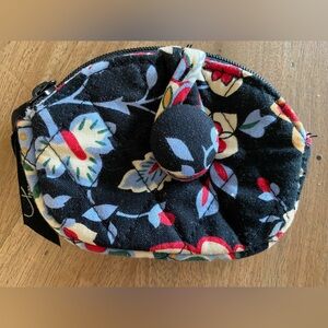 Vera Bradley, Black Floral Zip Coin Purse + Hidden Slip Pocket w/ Button